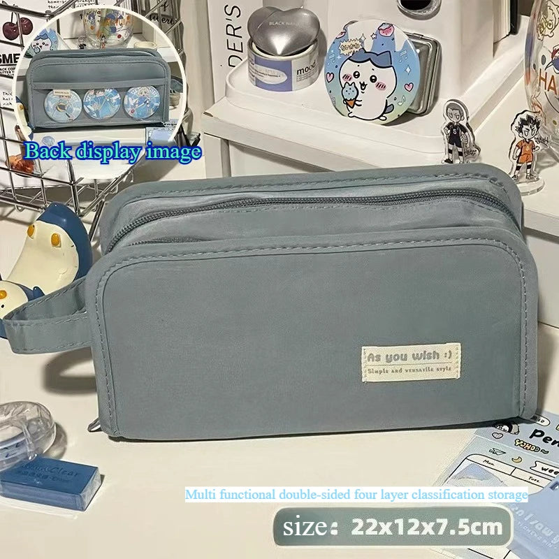 Pencil Case 2 Compartments Large Capacity Waterproof Kawaii