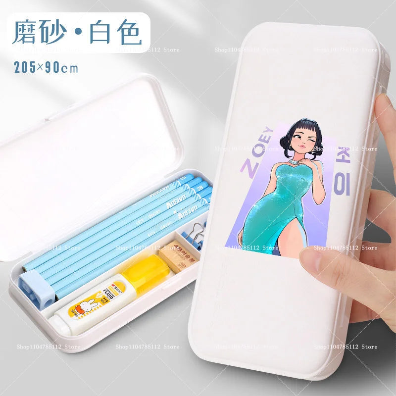 Bentopop white pencil case with Kpop Demon Hunters character on a gray background