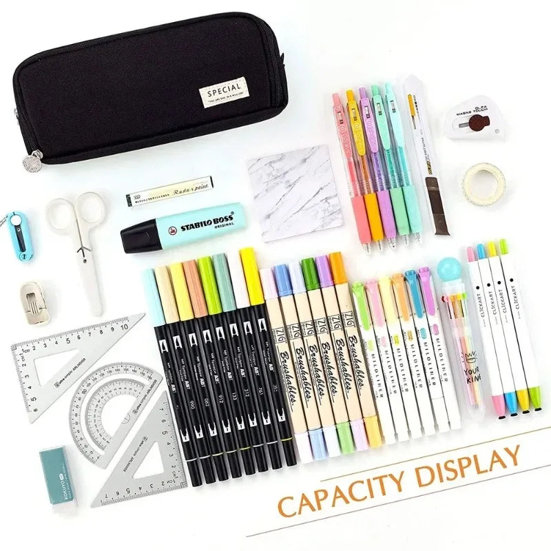 Pencil Case 3 Compartments  Large Capacity Kawaii