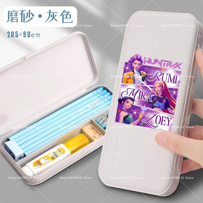 Bentopop pencil case with Kpop Demon Hunters  character held by a hand, featuring a visible brand logo.