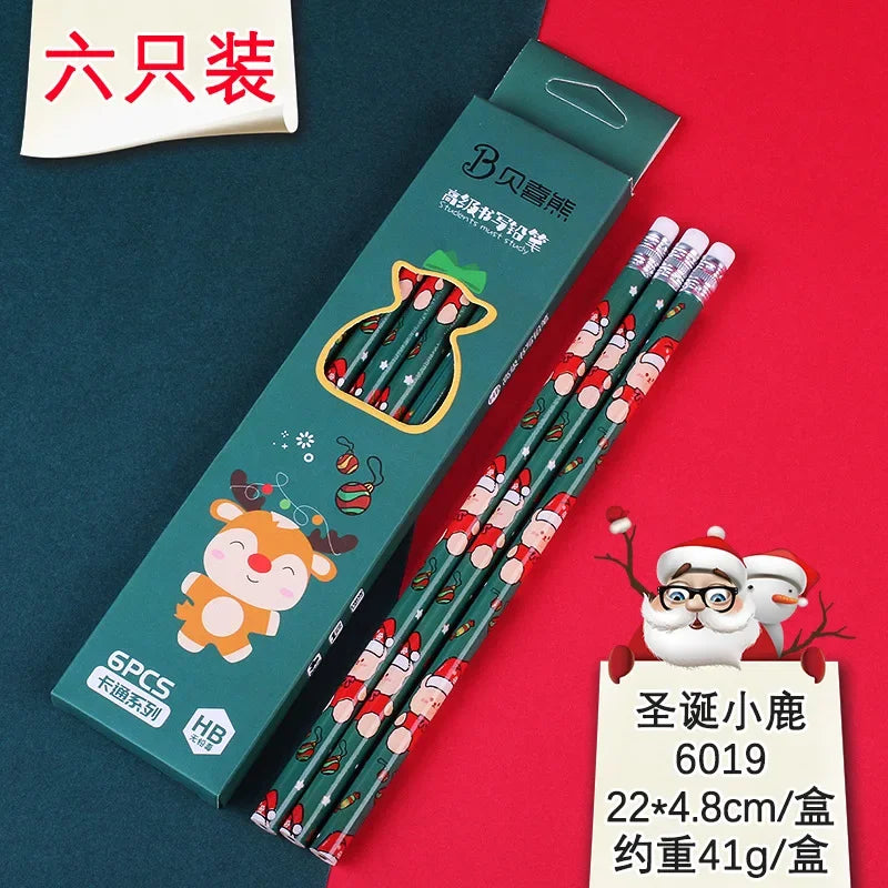 Pencils with Erasers Christmas 6 pcs Kawaii