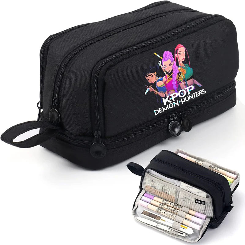 Bentopop black pencil case with 'KPOP Demon Hunters' design on a white background
