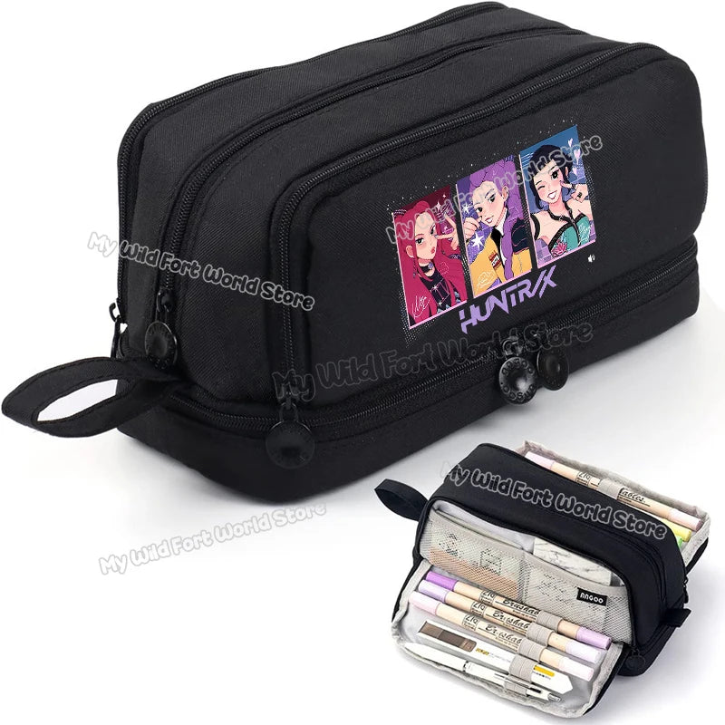 Bentopop black pencil case with KPOP Demon Hunters character design on a white background