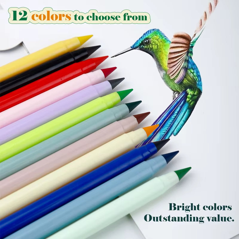 12 Colors Set Everlasting Pencil with Refill Unlimited Writing Pencils Eternal Erasable Pencil Pens for Kids School Art Supplies