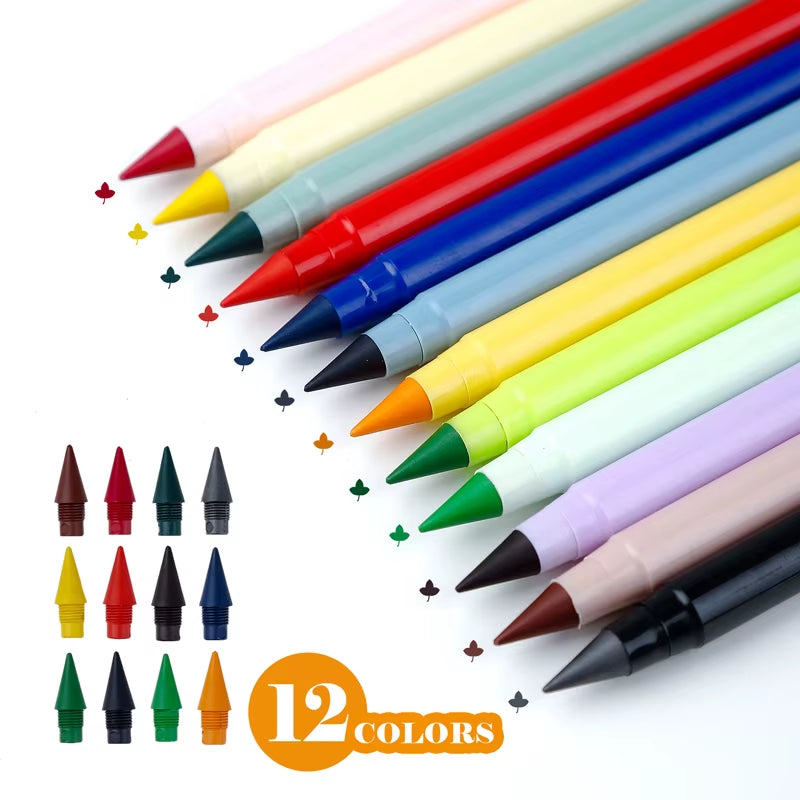 12 Colors Set Everlasting Pencil with Refill Unlimited Writing Pencils Eternal Erasable Pencil Pens for Kids School Art Supplies