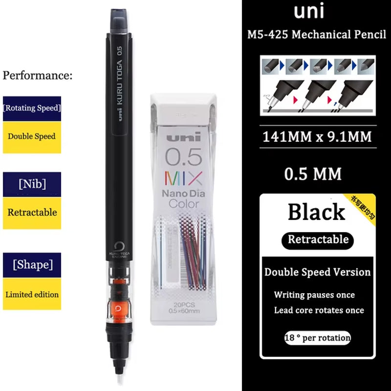 KURUTOGA Mechanical Pencil M5-452 Creative Writing Continuous Sketch 0.5Mm Lead Automatic Rotating Mechanical Pencil