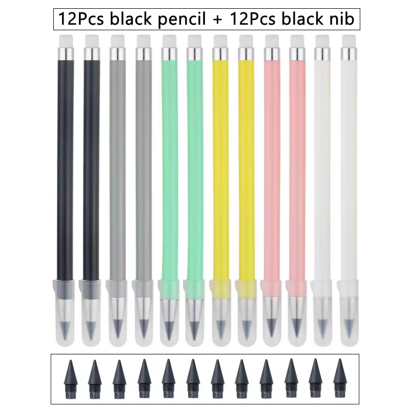 12 Colors Set Everlasting Pencil with Refill Unlimited Writing Pencils Eternal Erasable Pencil Pens for Kids School Art Supplies