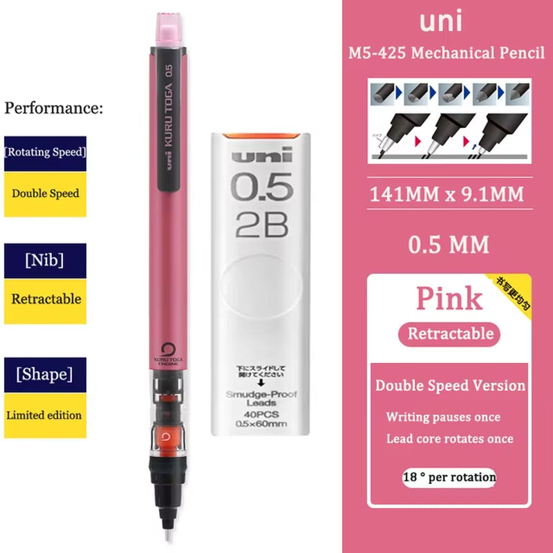 KURUTOGA Mechanical Pencil M5-452 Creative Writing Continuous Sketch 0.5Mm Lead Automatic Rotating Mechanical Pencil