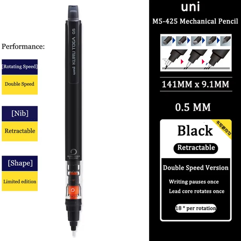 KURUTOGA Mechanical Pencil M5-452 Creative Writing Continuous Sketch 0.5Mm Lead Automatic Rotating Mechanical Pencil