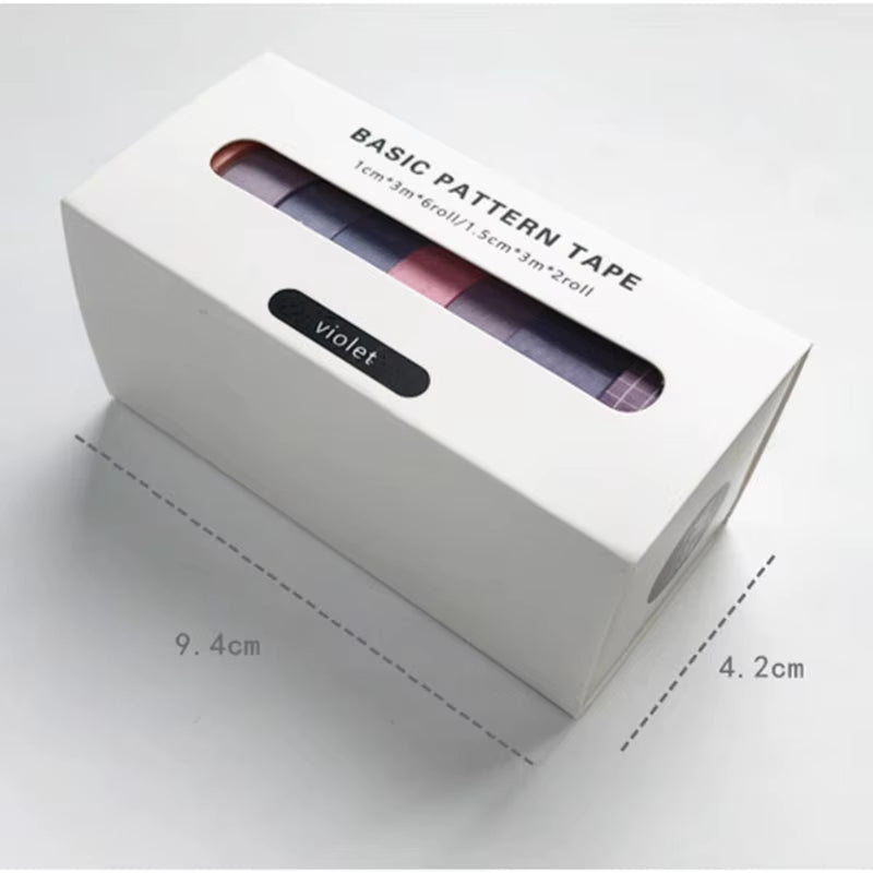 8Pcs/Box Basic Color Washi Tape Simple Lattice Hand Account Kawaii Masking Tape School Office Supplies Stationery