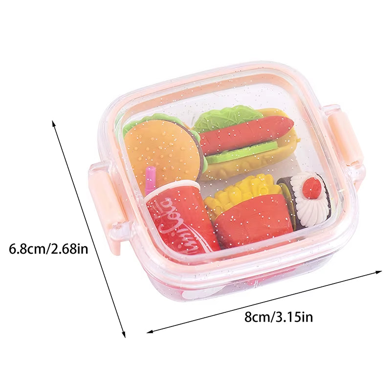 Random 1Pc Lunch Box Eraser Set Lovely Eraser Soft Pencil Eraser School Students Stationery Supplies Exquisite Prize Gifts